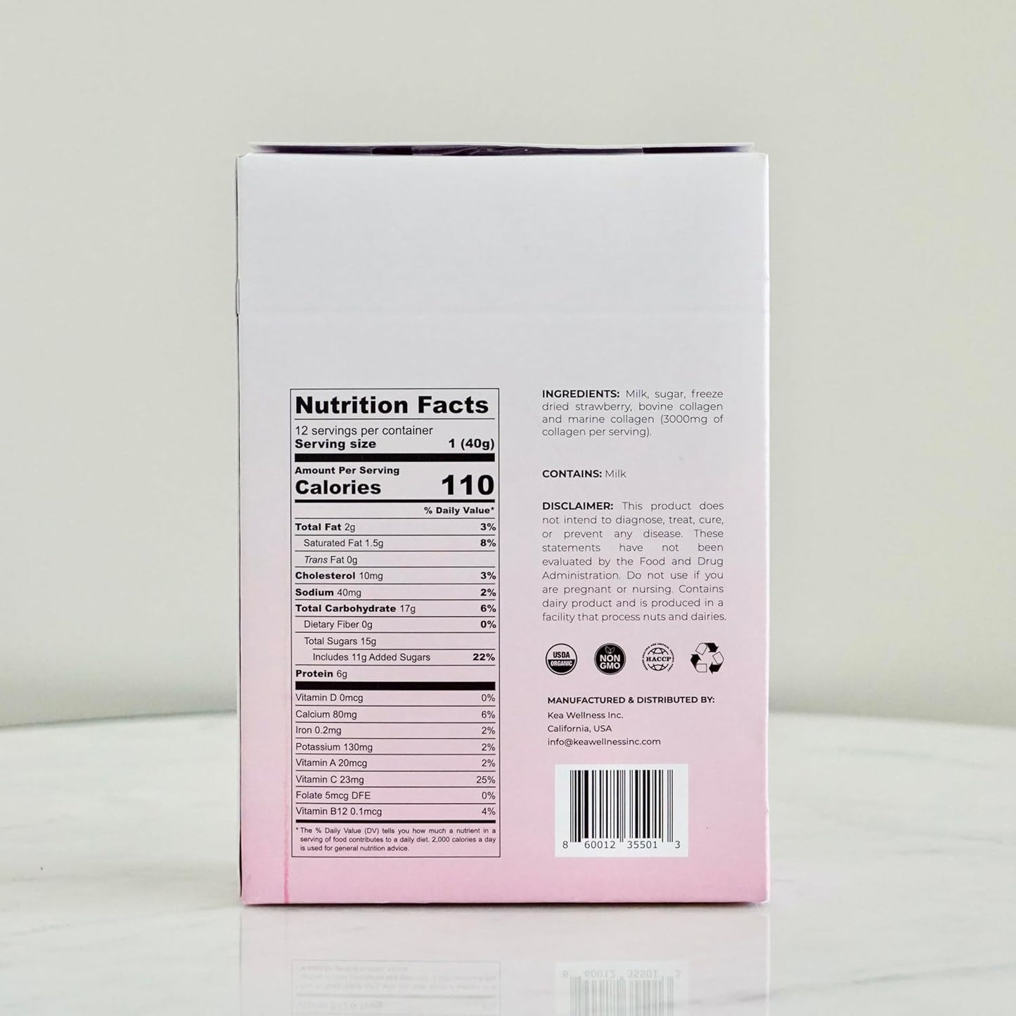 Kea Wellness Premium Liquid Collagen Creamer Single Serve Pack - Strawberry Latte Flavor - Type I, II, III Hydrolyzed Collagen Peptides for Hair, Nails, Skin, Bones, and Joints