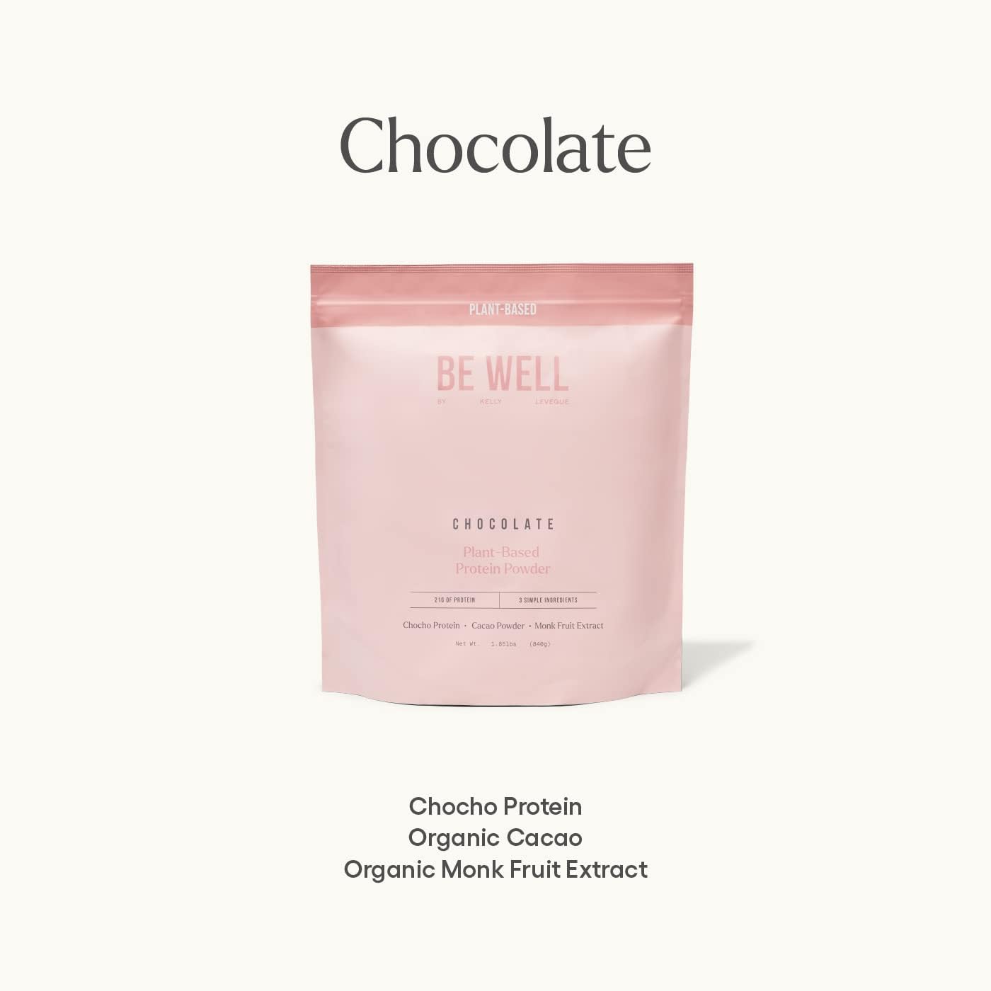 Kelly LeVeque Chocolate Plant-Based Protein Powder - 21g Protein, 9g Fiber, Vegan, 20 Servings - No Soy, Dairy, Stevia, Sugar Added
