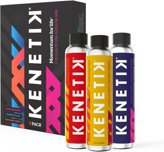 KENETIK Exogenous Ketone Drink Mix Variety Pack - Caffeine & Sugar Free, Vegan Keto Supplement for Clean Energy & Mental Focus - D-BHB, Coffee Alternative, 3PK (12 Servings)