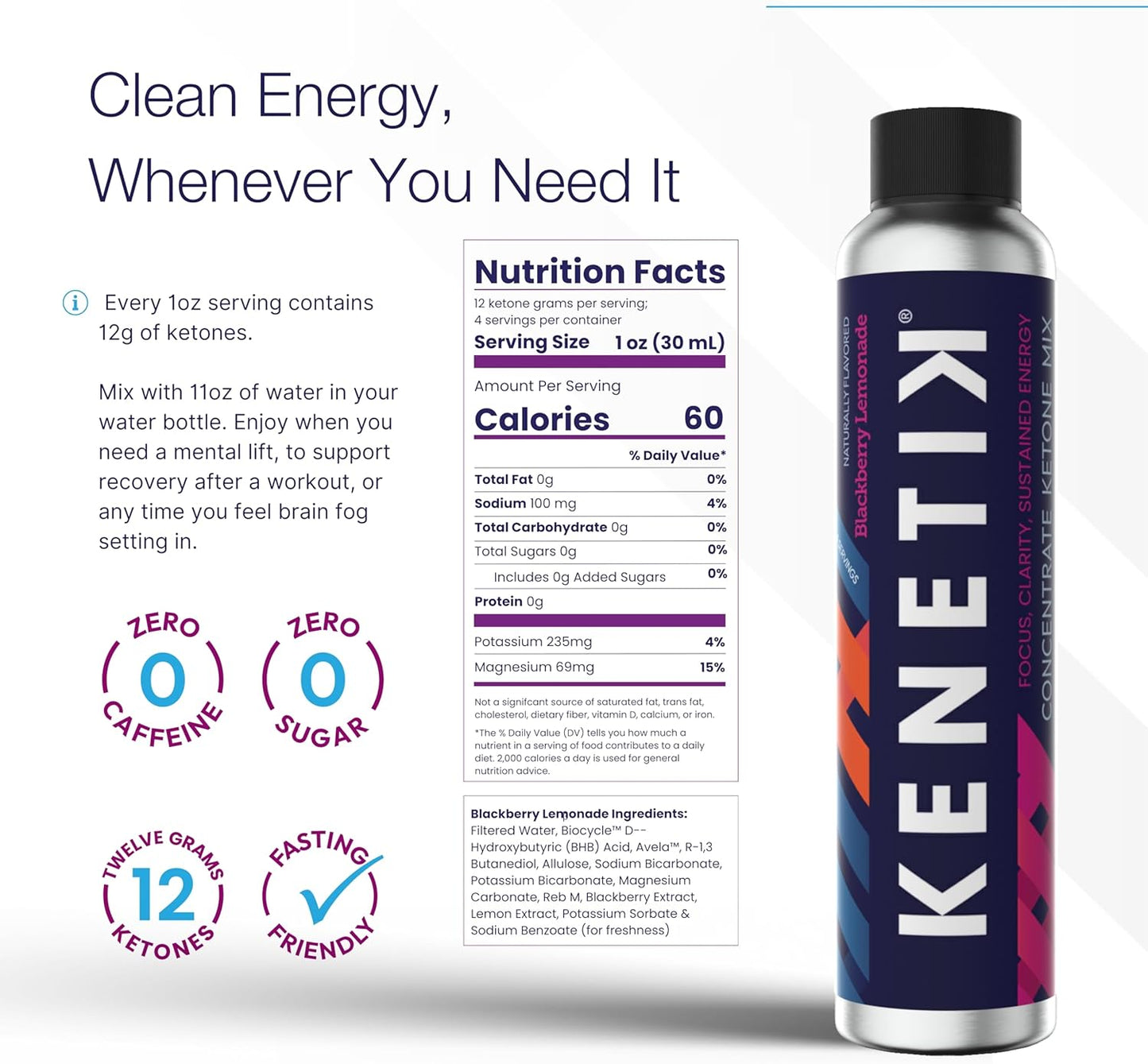 KENETIK Exogenous Ketone Drink Mix Variety Pack - Caffeine & Sugar Free, Vegan Keto Supplement for Clean Energy & Mental Focus - D-BHB, Coffee Alternative, 3PK (12 Servings)