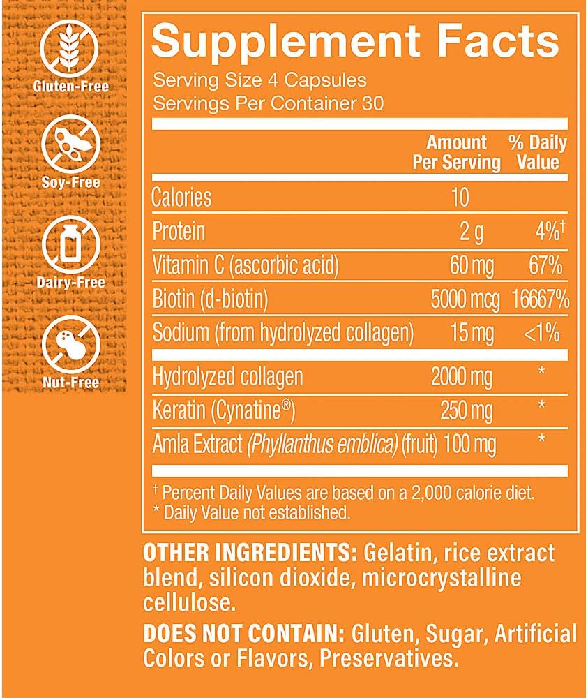 Keratin for Hair with Biotin & Collagen Capsules - Promotes Strong & Healthy Hair Growth, Enhances Hair Luster - 120 Count