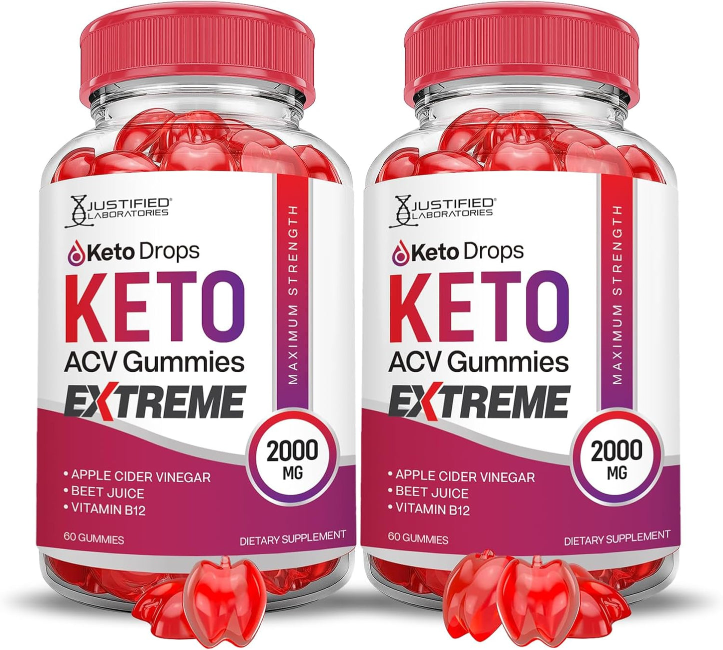 Keto ACV Gummies (2 Pack) with Pomegranate & Beet Juice Powder - 2000MG Advanced Formula - Vegan & Non-GMO - 120 Gummys