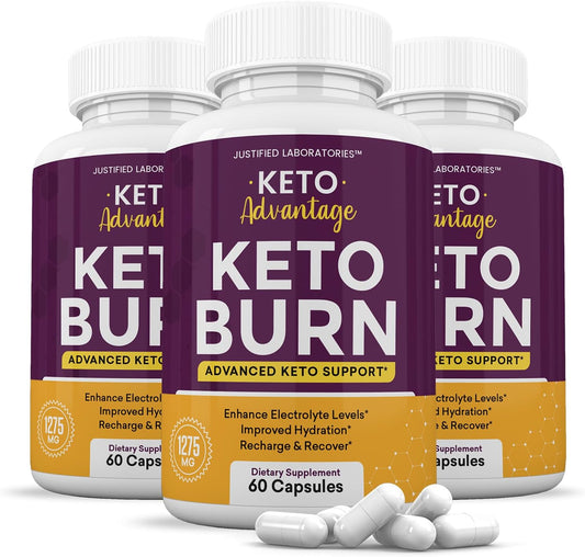 Keto Advantage Keto Burn Pills 1275MG (3 Pack) with Apple Cider Vinegar, Olive Oil, Green Tea - 180 Capsules