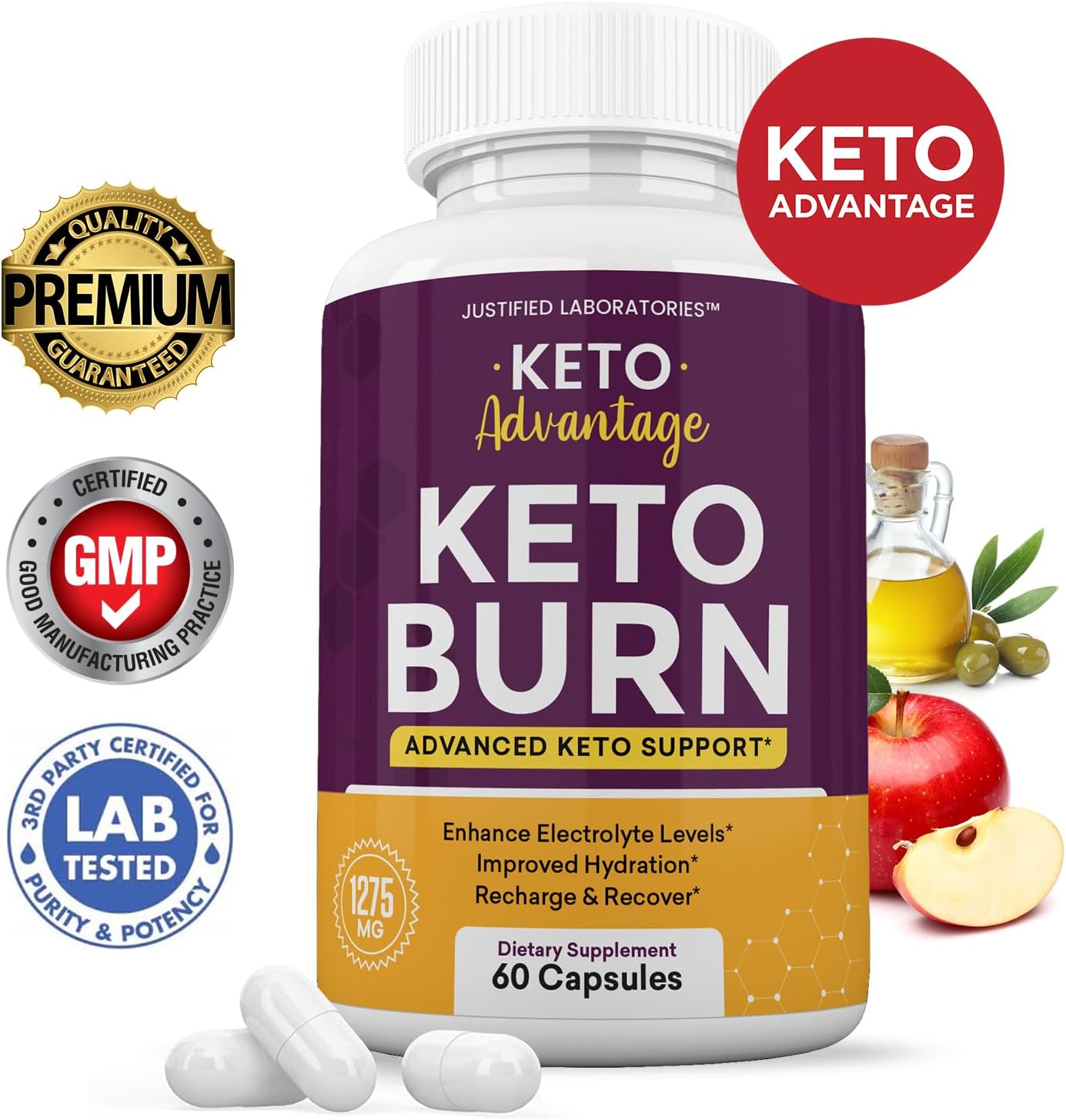 Keto Advantage Keto Burn Pills 1275MG (3 Pack) with Apple Cider Vinegar, Olive Oil, Green Tea - 180 Capsules