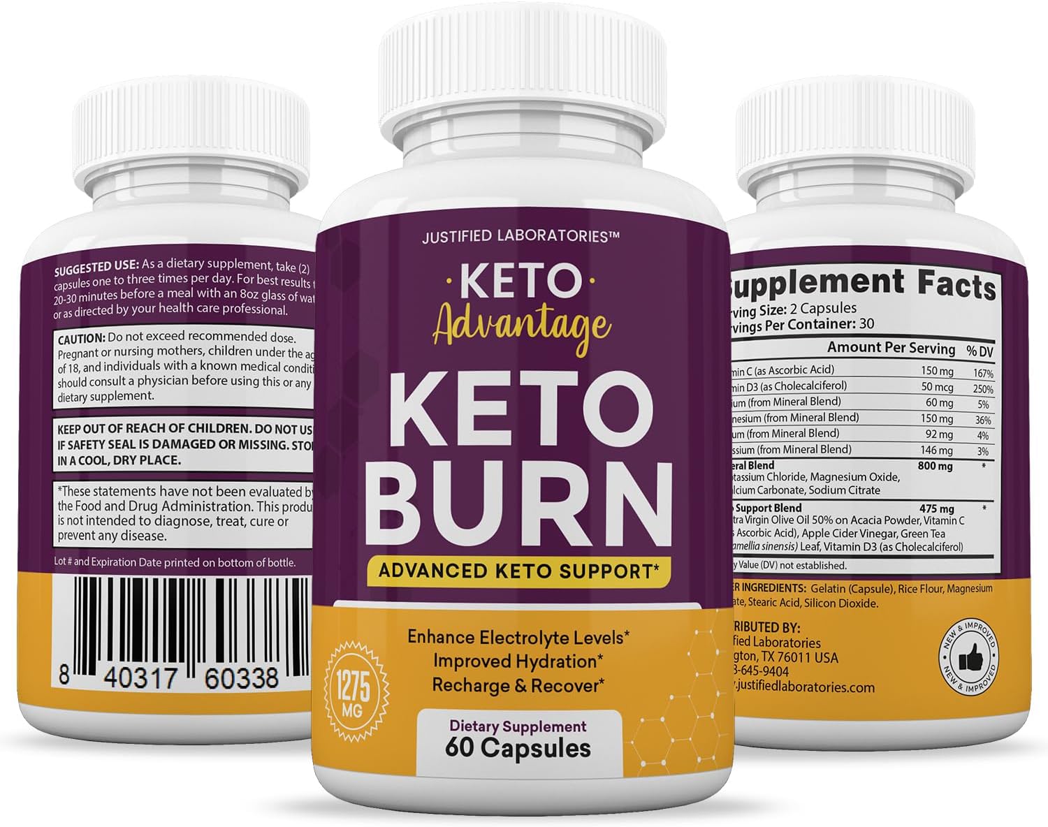 Keto Advantage Keto Burn Pills 1275MG with Apple Cider Vinegar & Green Tea - 60 Capsules