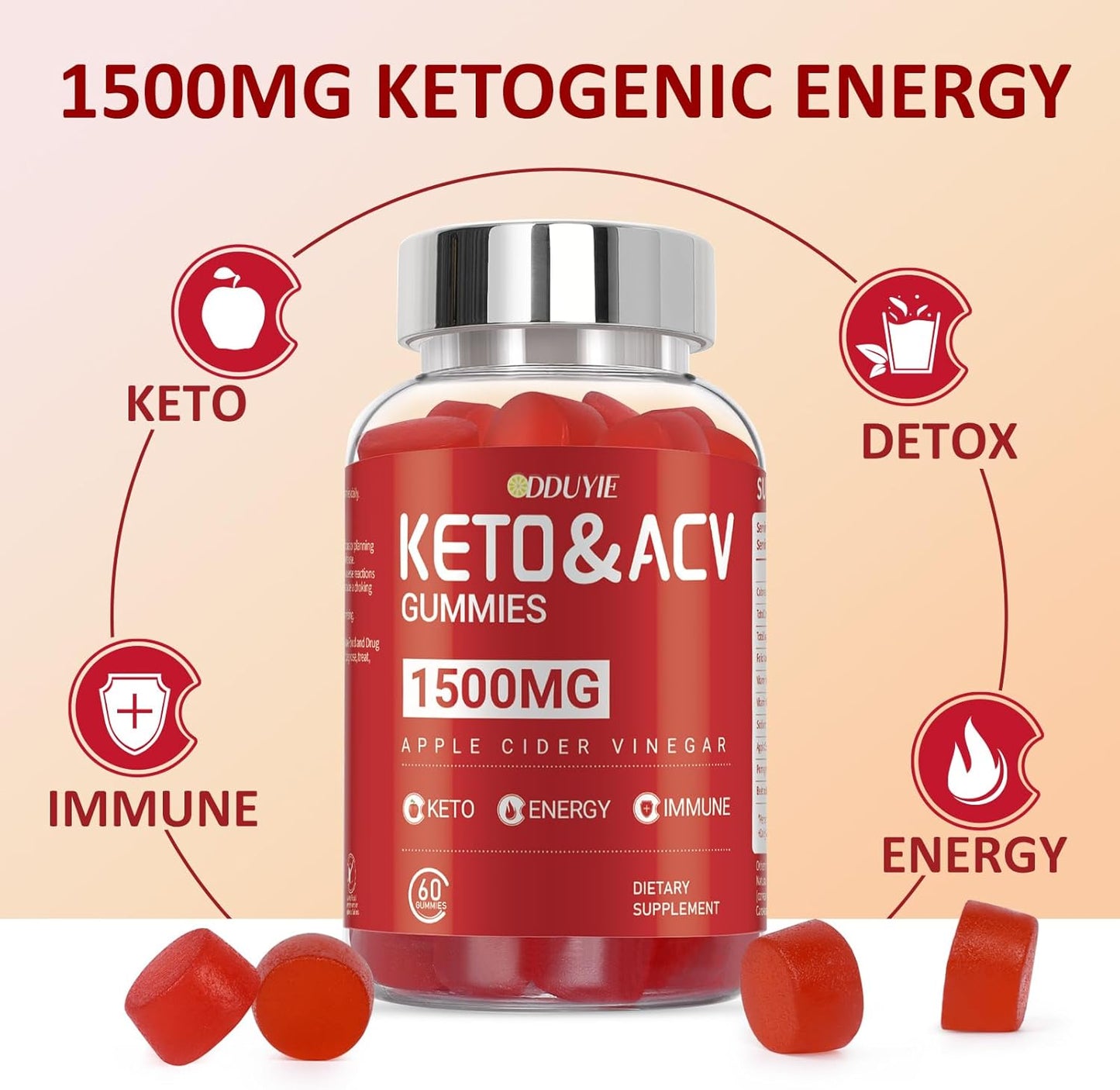 Keto Apple Cider Vinegar Gummies (2 Pack) - 1500mg with Pomegranate Beetroot - Vitamin B12 & B6 - GMO Free - 120 Count