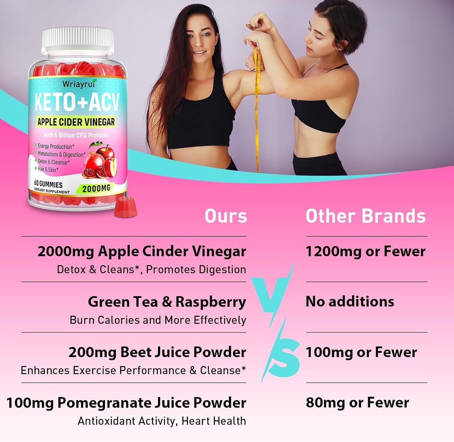 Keto Apple Cider Vinegar Gummies with Green Tea Extract, Probiotics & B12 for Metabolism and Digestion - 360 Gummies