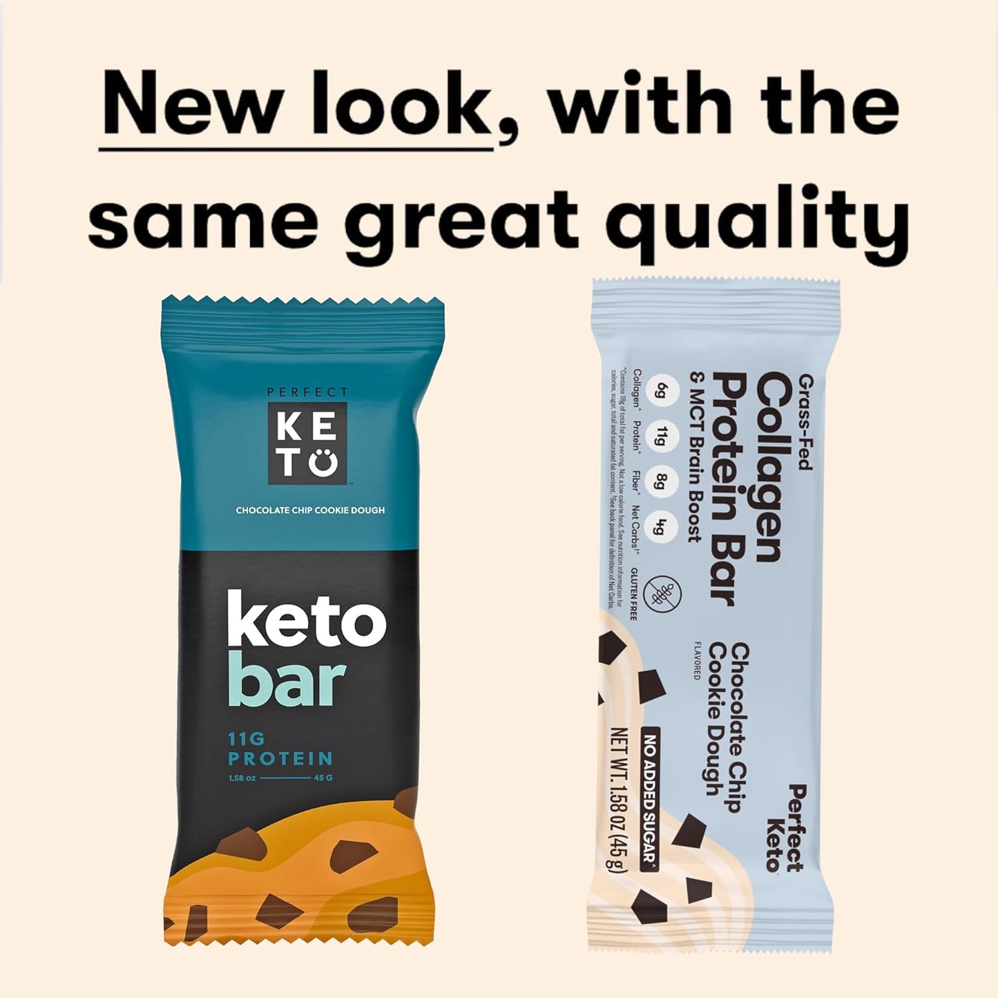 Keto Bars with Grass Fed Collagen, MCT Oil, High Protein, Low Carb Snacks - Chocolate Chip Flavor, 12 Bars - BoostGo Australia