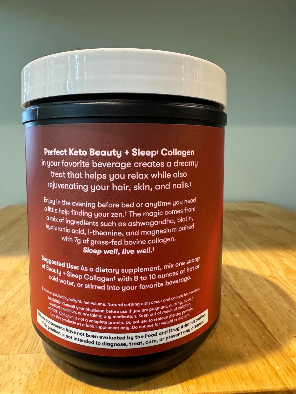 Keto Beauty Sleep Grass Fed Collagen Protein Powder with Ashwagandha, Magnesium, Hyaluronic Acid, Biotin, L Theanine, Mexican Hot Chocolate Flavor, Hair Skin Nails Relaxation Support