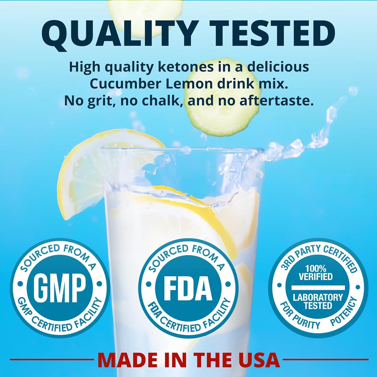 Keto BHB Powder - Cucumber Lemon Flavor - 20 Packets - Energy Boost & Cravings Control - Max Strength Dietary Supplement - Quality Tested - Made in USA - 10.9oz