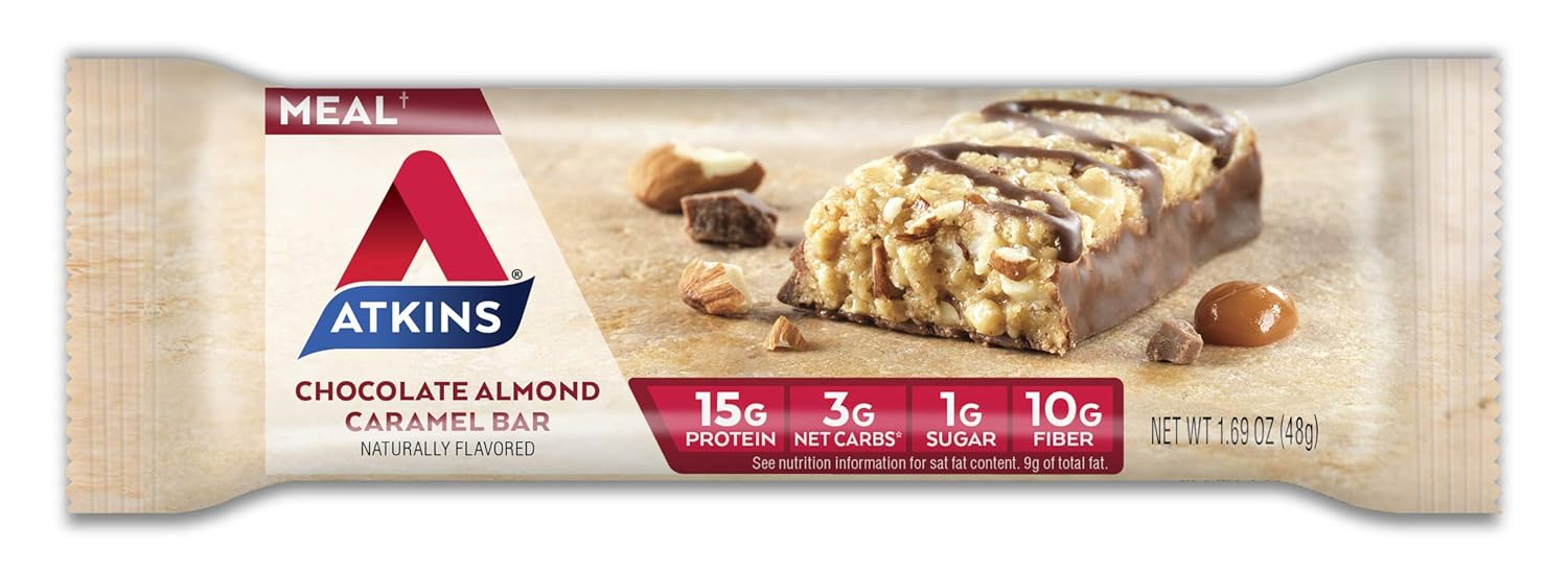 Keto Chocolate Almond Caramel Bar with Real Almond Butter - Gluten Free Snack (Pack of 5)