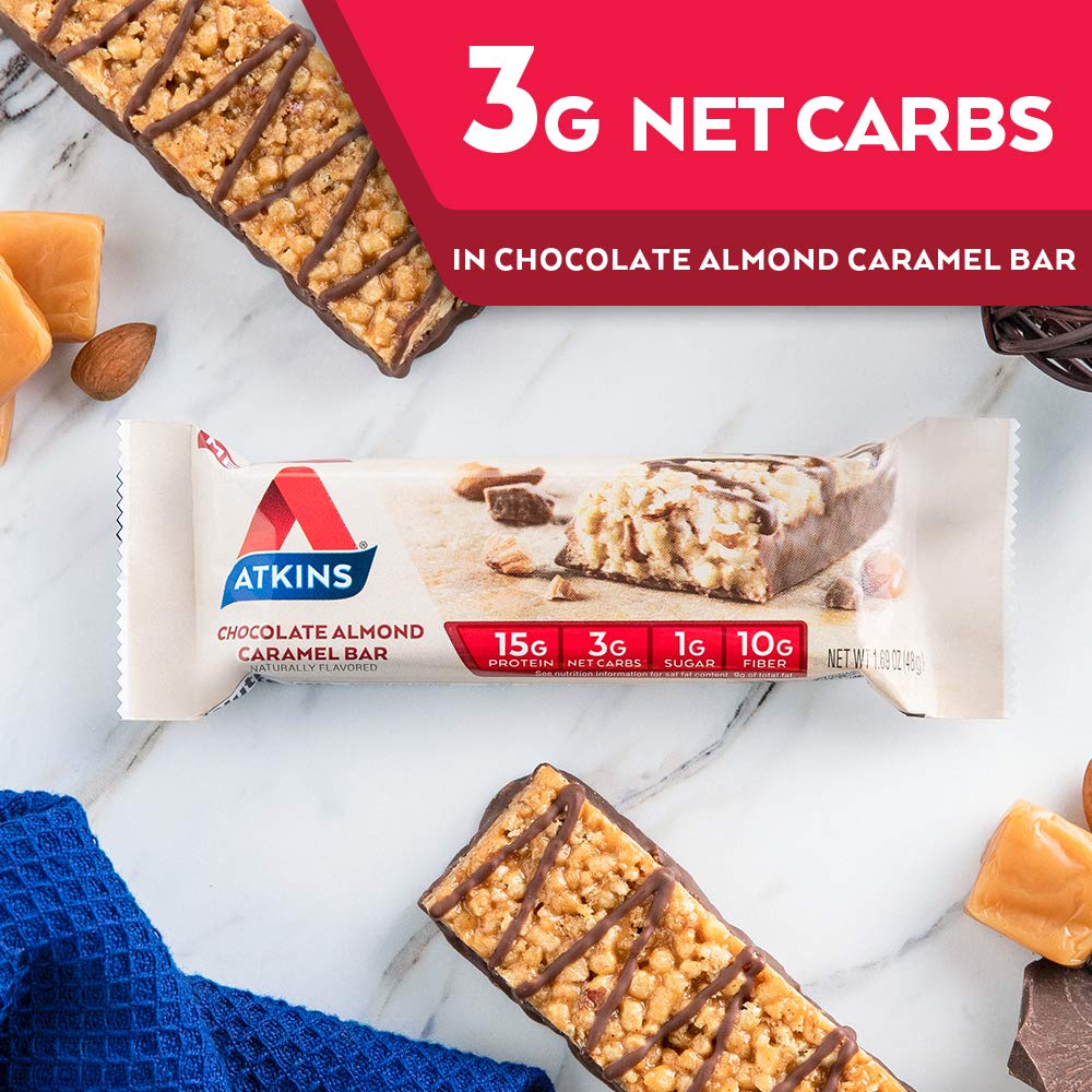 Keto Chocolate Almond Caramel Bar with Real Almond Butter - Gluten Free Snack (Pack of 5)