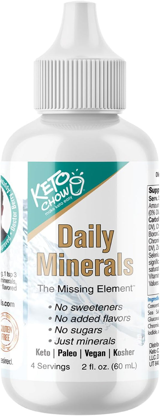Keto Chow Daily Minerals Drops for Electrolyte Balance - Copper, Magnesium, Chromium, Zinc, Boron, & Selenium - Zero Sugar - Keto, Gluten Free, Vegan - Non GMO - Travel Size - 2 oz