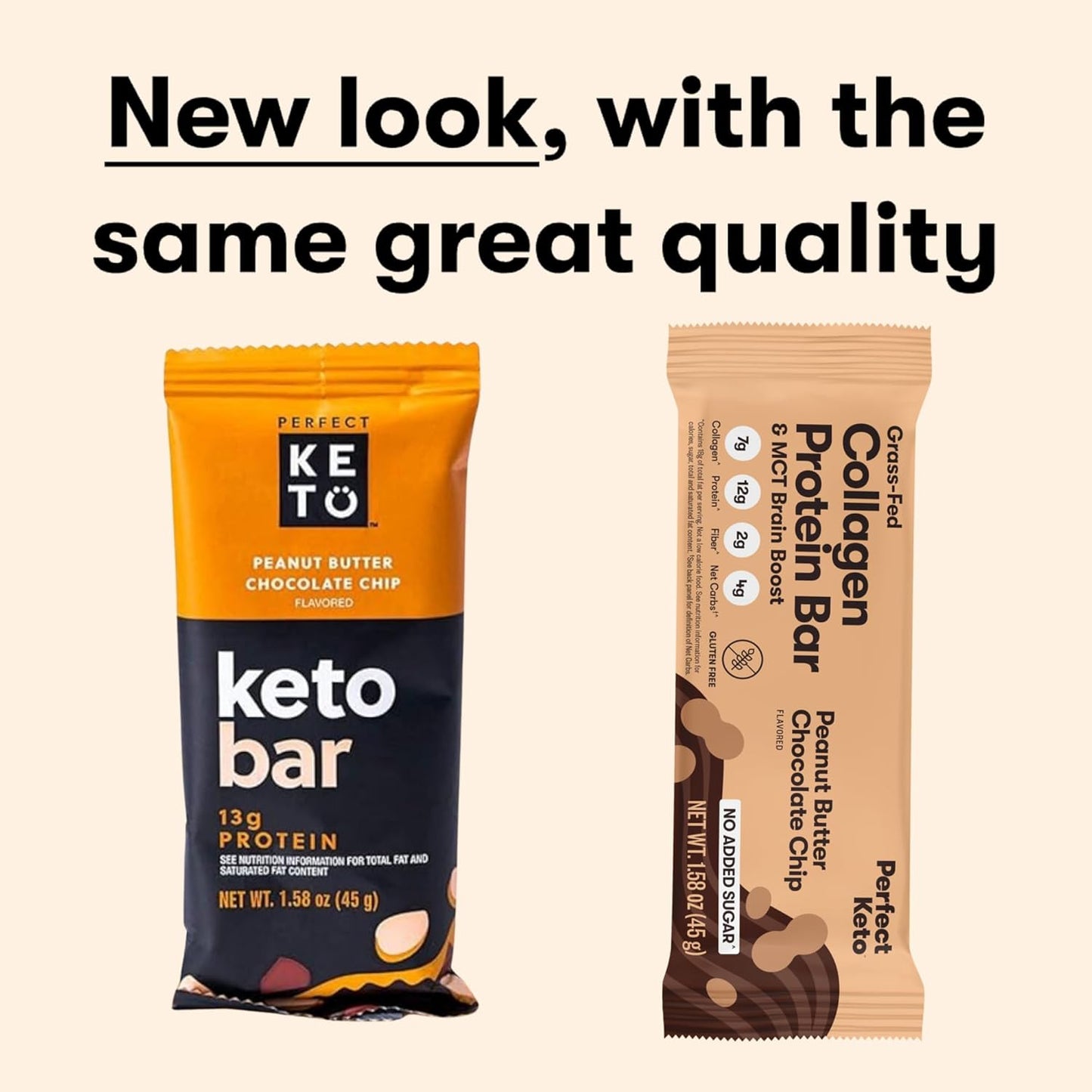 Keto Collagen Protein Bars with MCT Oil, Peanut Butter Chocolate Chip Flavor - Low Carb, High Protein Snacks for Keto Diet, Gluten Free Grass Fed, No Sugar Added - 12 Bars - BoostGo Australia