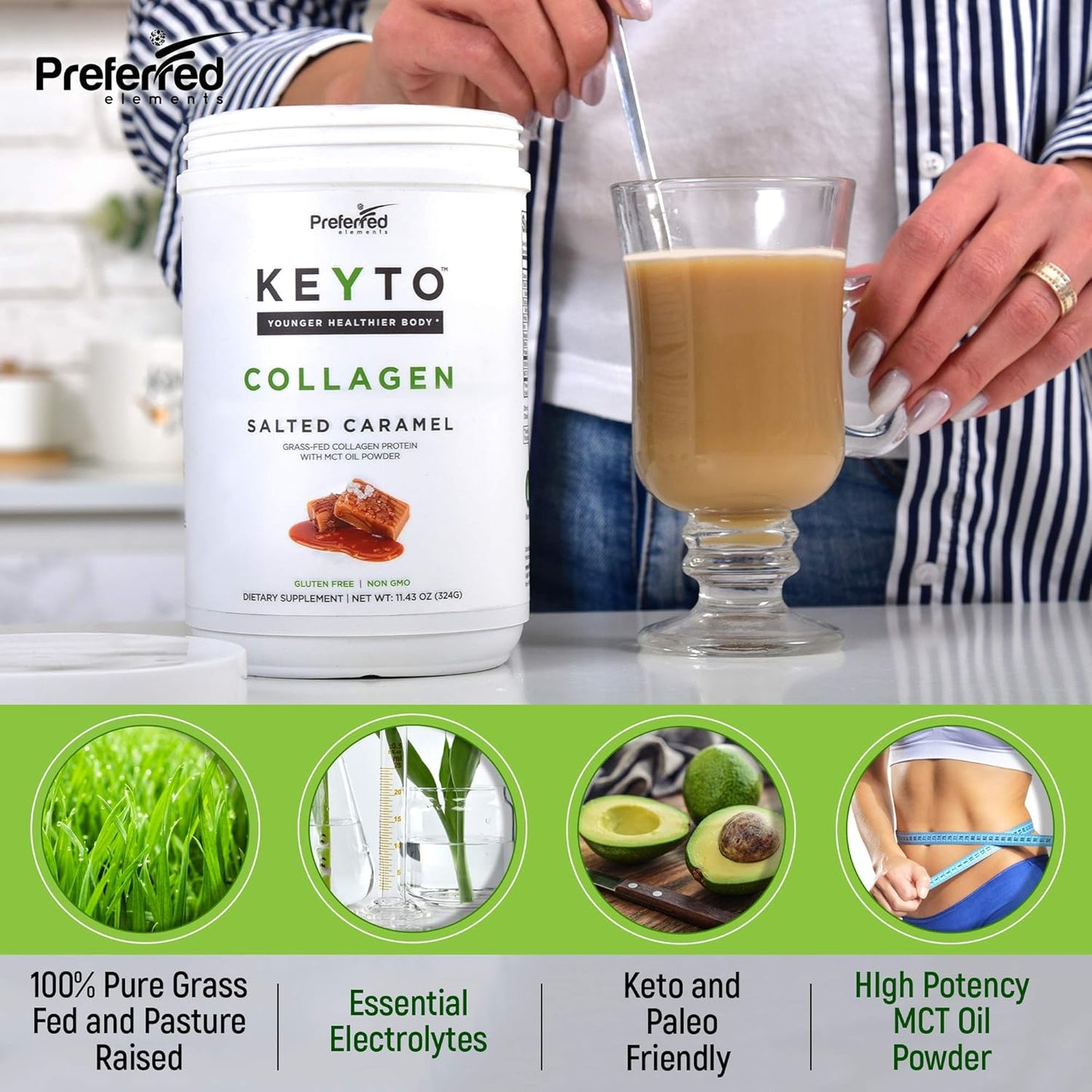 Keto Collagen Protein Powder with MCT Oil - Grass Fed Hydrolyzed Peptides, Paleo Friendly, Salted Caramel Flavor - BoostGo Australia