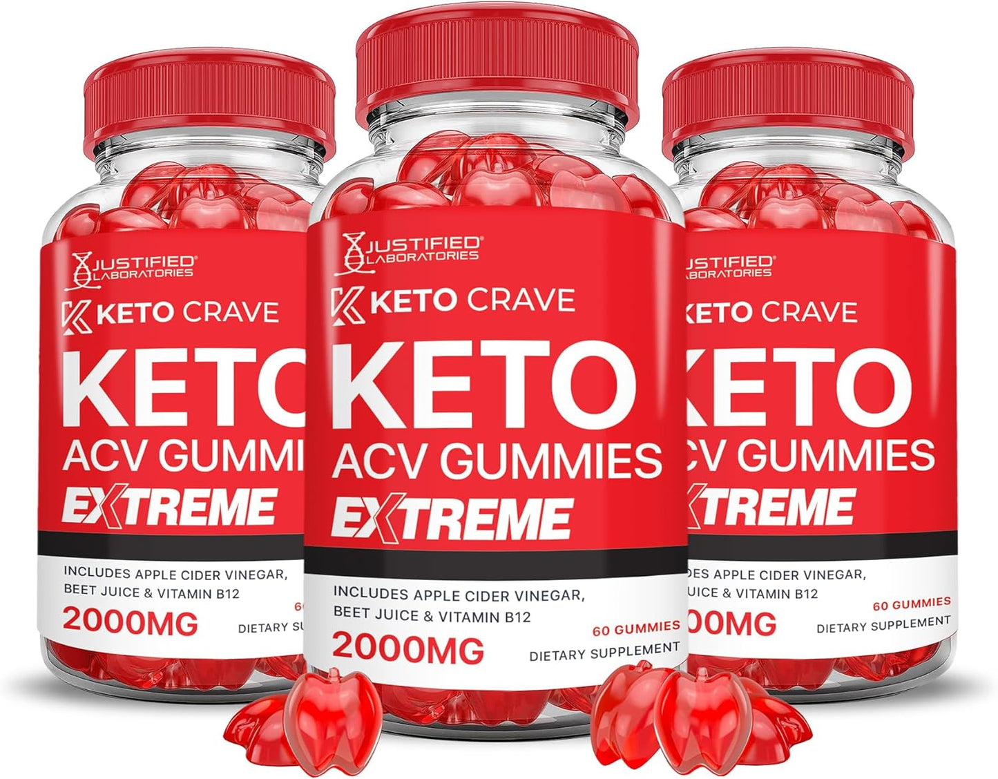 Keto Crave Keto ACV Gummies - 3 Pack (180 Gummies) Extreme 2000MG Formula with Apple Cider Vinegar, Pomegranate, B12 - Vegan & Non GMO