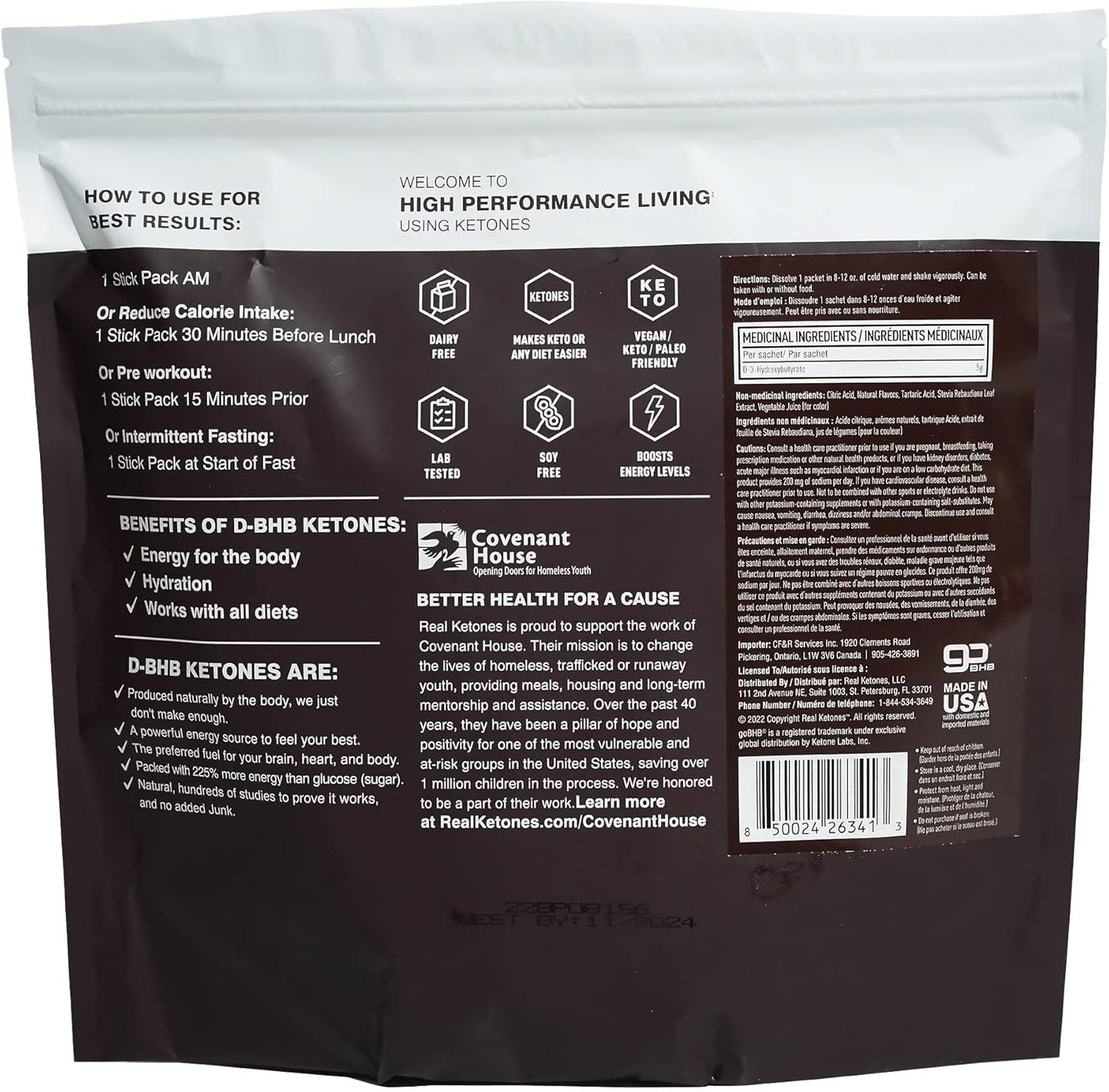 Keto Electrolytes Drink Mix Packets with BHB for Hydration - 30 Count Black Cherry Flavor