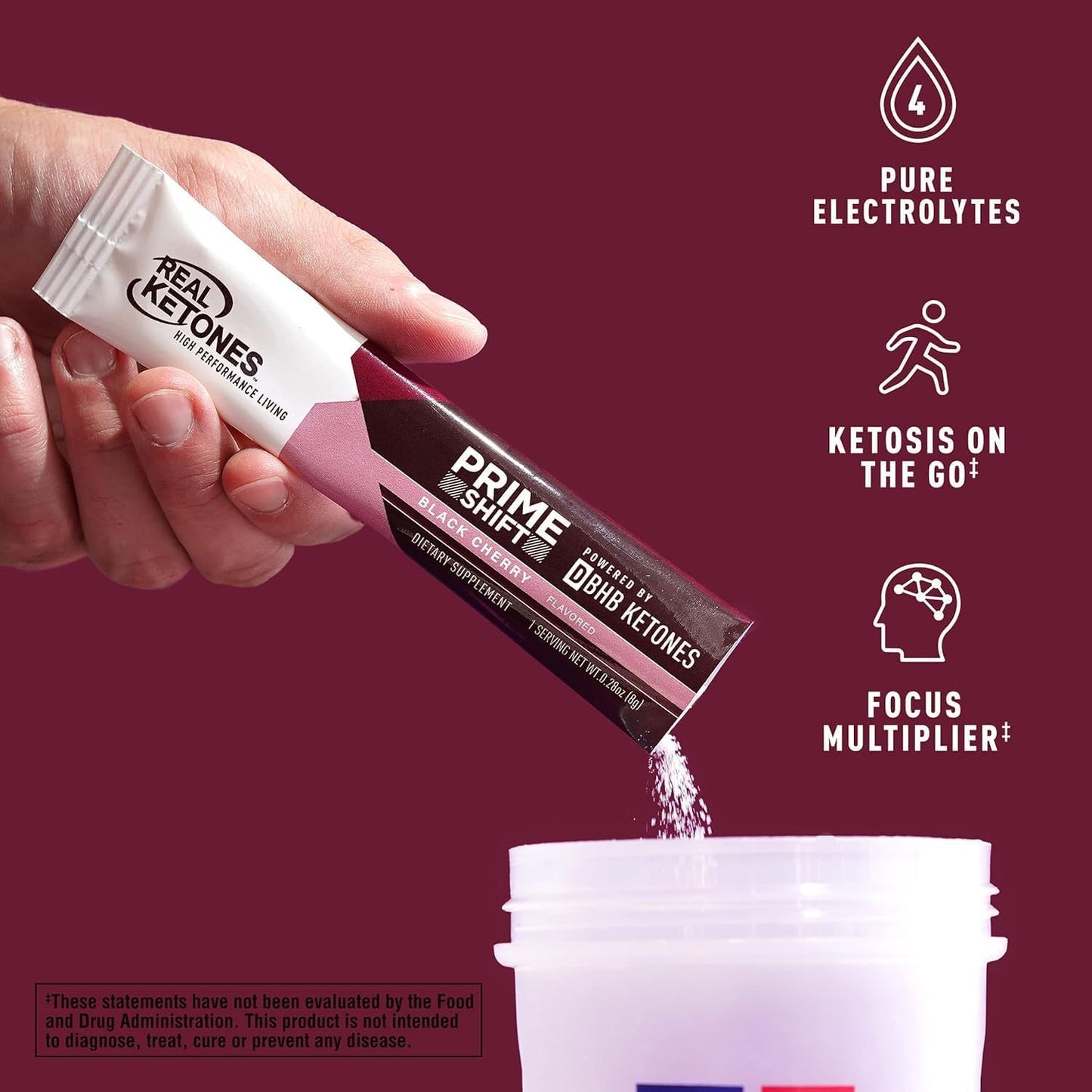 Keto Electrolytes Drink Mix Packets with BHB for Hydration - 30 Count Black Cherry Flavor