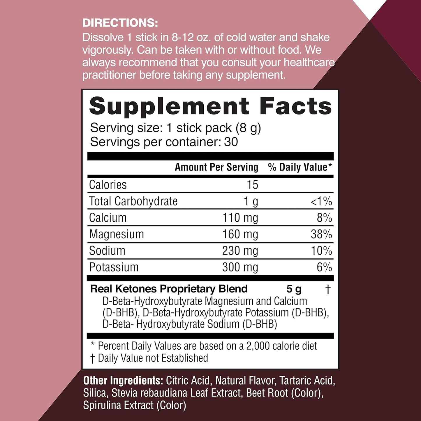 Keto Electrolytes Drink Mix Packets with BHB for Hydration - 30 Count Black Cherry Flavor