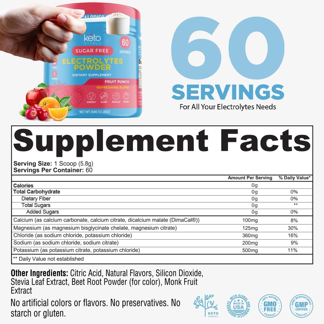 Keto Electrolytes Powder Bundle - Cherry Limeade & Fruit Punch Flavors - 2 Pack Keto Vitals Electrolytes with Potassium, Magnesium, Sodium, Calcium - Keto-Friendly Formula