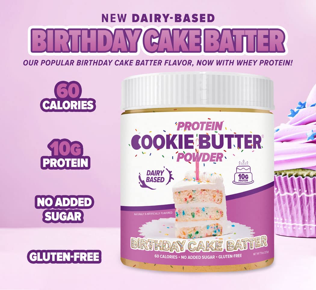Keto-Friendly Birthday Cake Batter Whey Protein Cookie Butter Powder - Gluten-Free, Low Carb, No Added Sugars | Easy to Mix, Bake, and Spread | 7.9oz