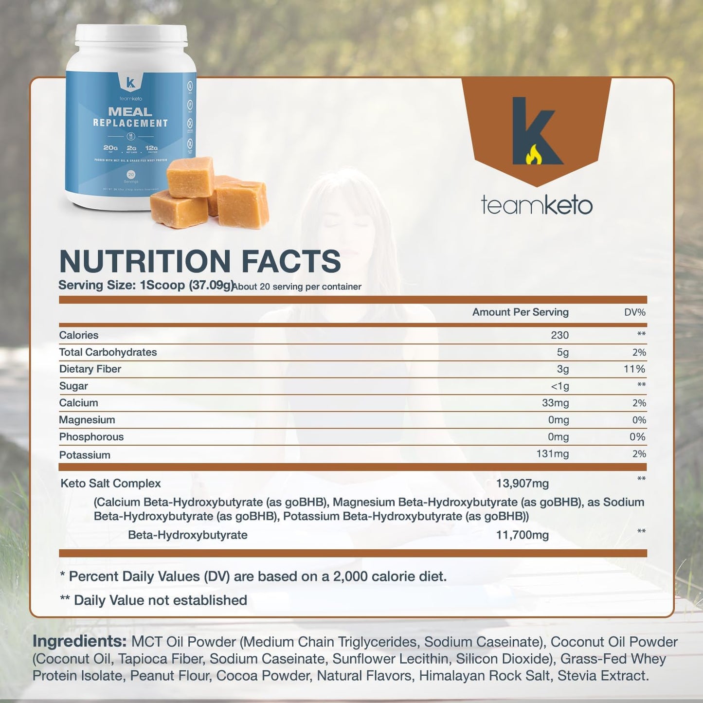 Keto-Friendly Meal Replacement Powder with MCT & Grass-Fed Whey Protein - Gluten Free & Low Carb - Salted Caramel Flavor - 742g