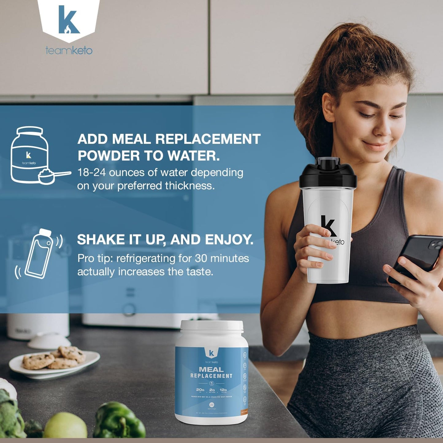 Keto-Friendly Meal Replacement Powder with MCT & Grass-Fed Whey Protein - Gluten Free & Low Carb - Salted Caramel Flavor - 742g