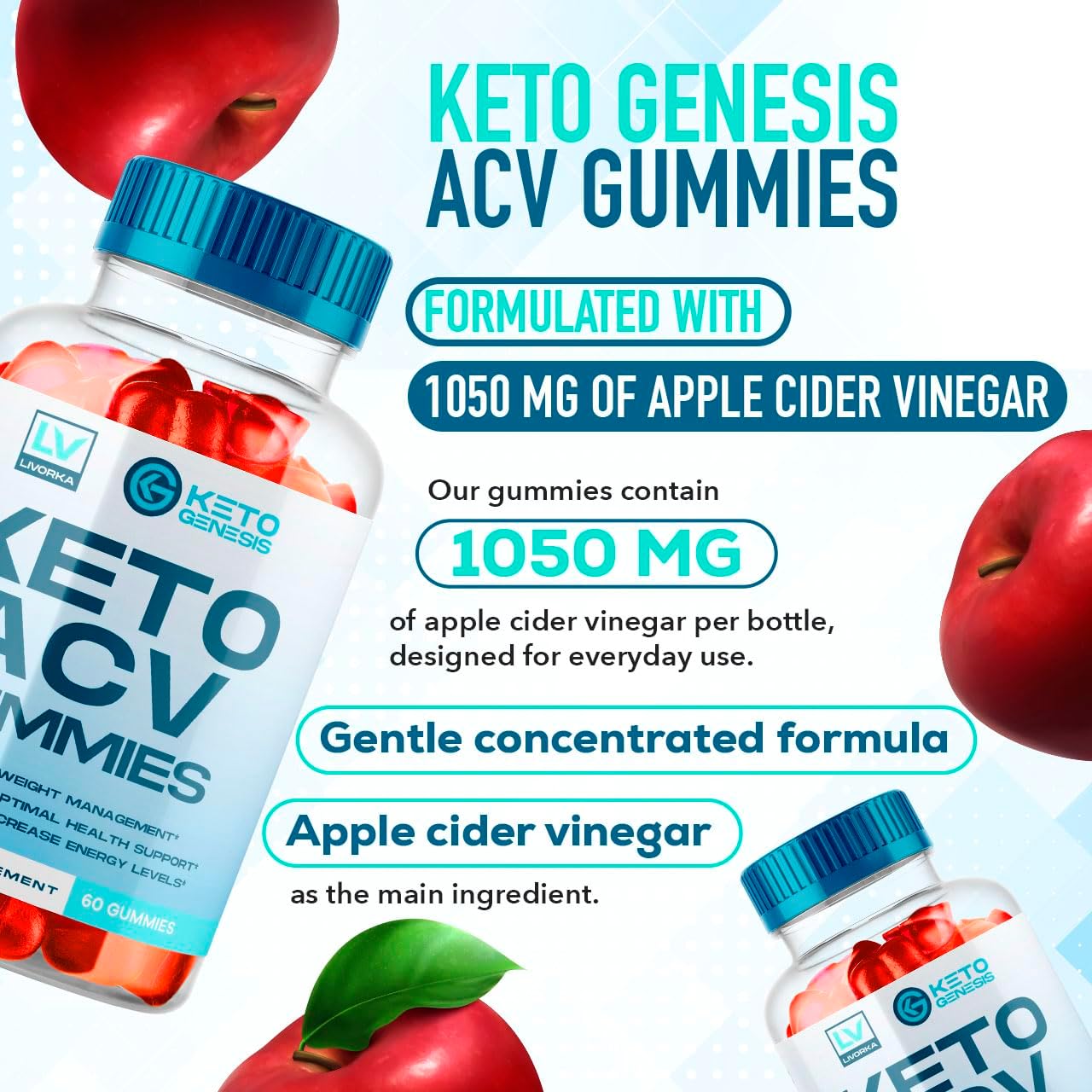 Keto Genesis ACV Gummies for Advanced Slimming Formula - 2 Pack, 1050mg Keto Plus ACV Supplement, 2 Month Supply