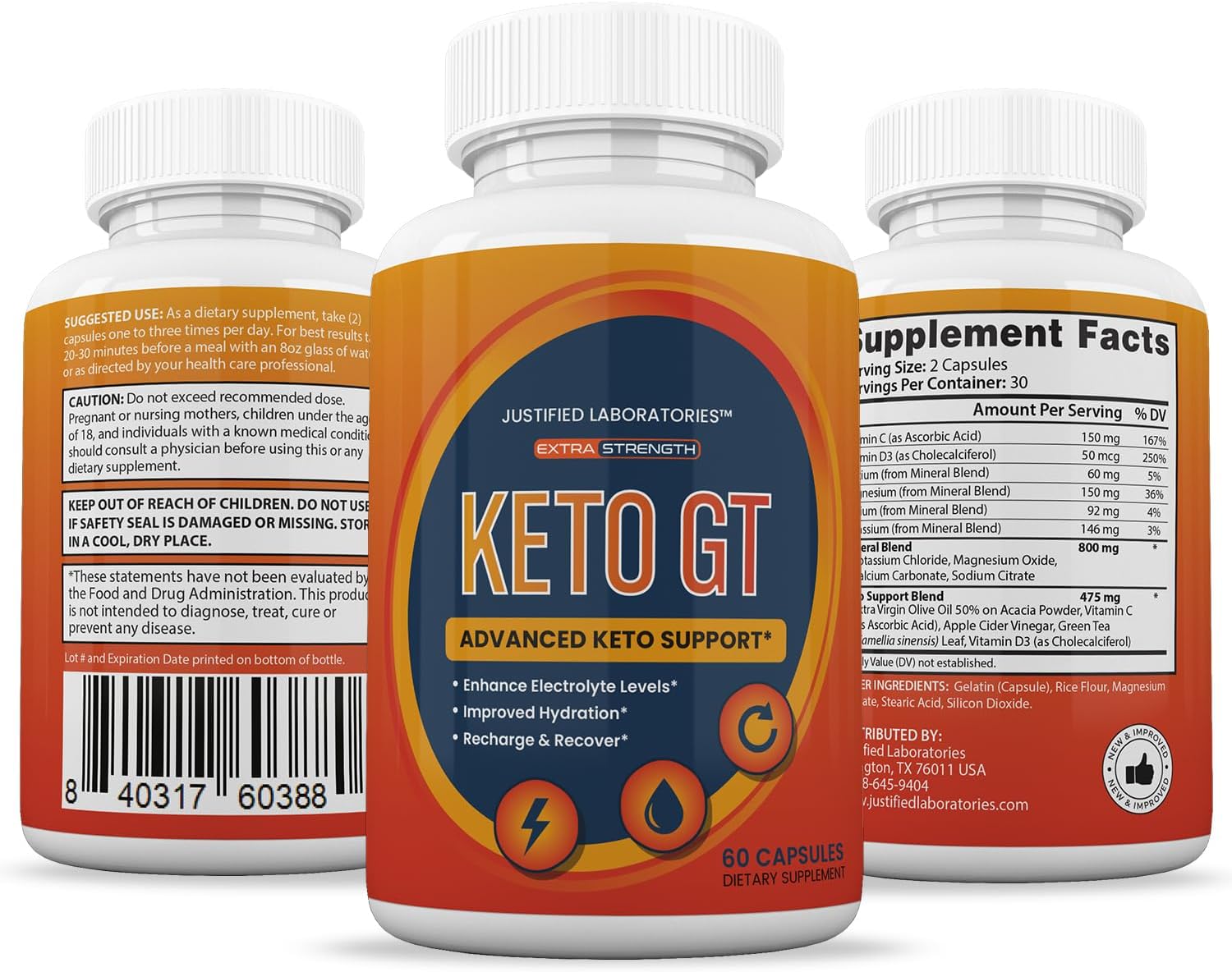 Keto GT Keto Pills 1275MG with Apple Cider Vinegar, Olive Oil, and Green Tea Leaf - New Formula - 60 Capsules
