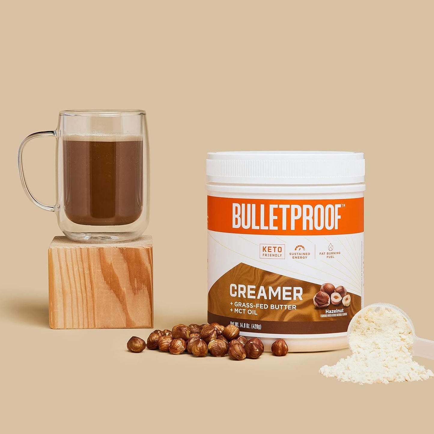 Keto Hazelnut Collagen Protein Powder with MCT Oil, 18g Protein, Grass Fed Peptides - 17.6 Oz Powder, 2g Net Carbs