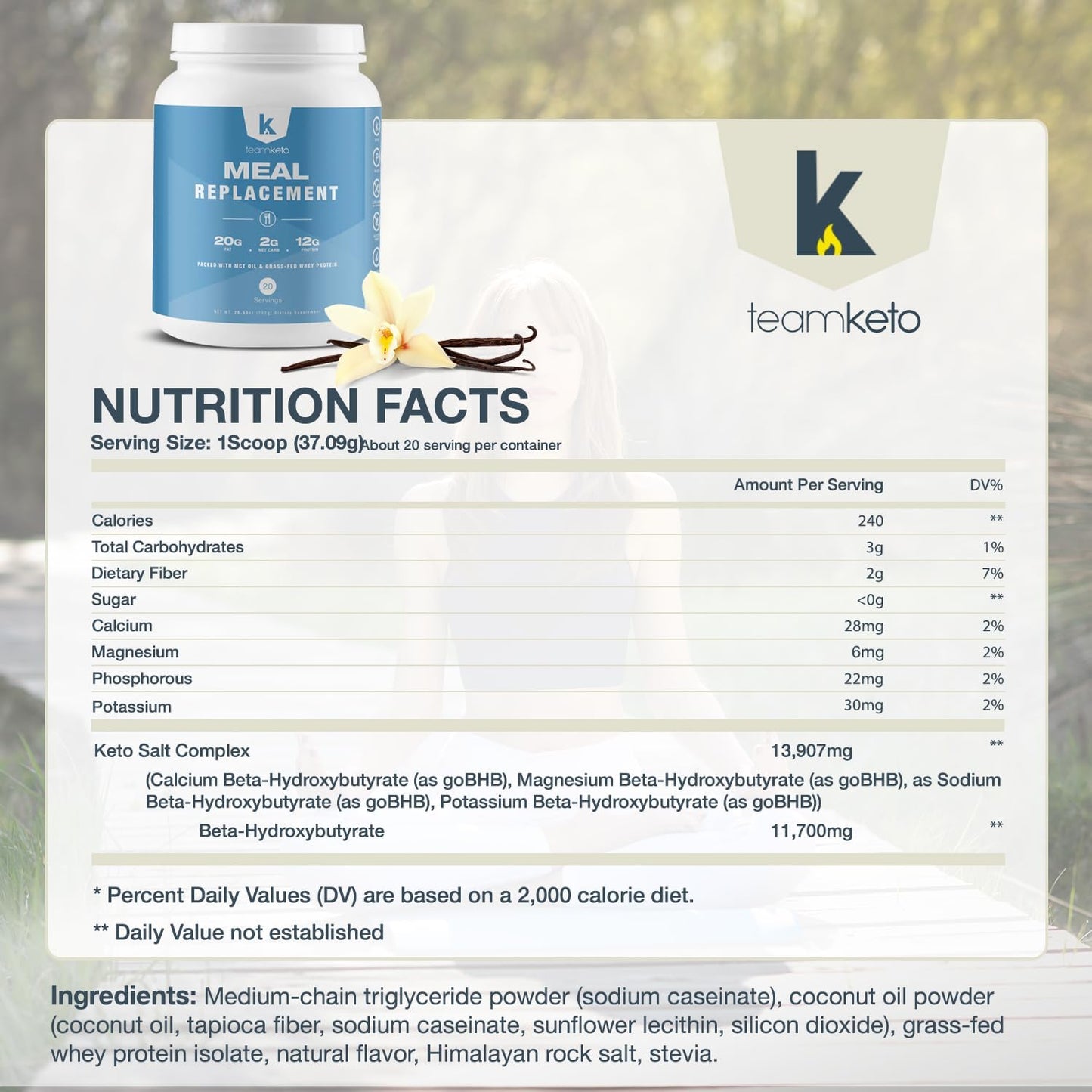 Keto Meal Replacement Powder with MCT Powder, Grass-fed Whey Protein, Coconut Oil - Gluten Free, Low Carbs, Energy Boost - 742g Vanilla Flavor