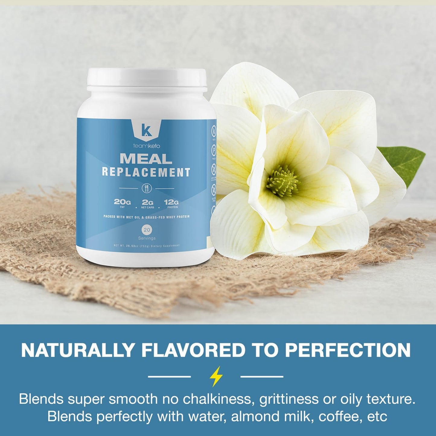 Keto Meal Replacement Powder with MCT Powder, Grass-fed Whey Protein, Coconut Oil - Gluten Free, Low Carbs, Energy Boost - 742g Vanilla Flavor