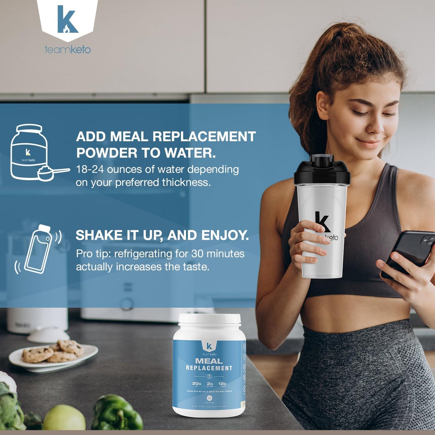 Keto Meal Replacement Powder with MCT Powder, Grass-fed Whey Protein, Coconut Oil - Gluten Free, Low Carbs, Energy Boost - 742g Vanilla Flavor