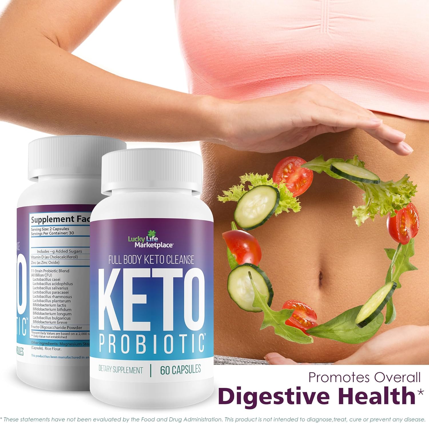 Keto Probiotic Supplement for Digestive, Immune, & Gut Health - 40 Billion Cfu - Men & Women - Reduce Bloating - Full Body Cleanse Support