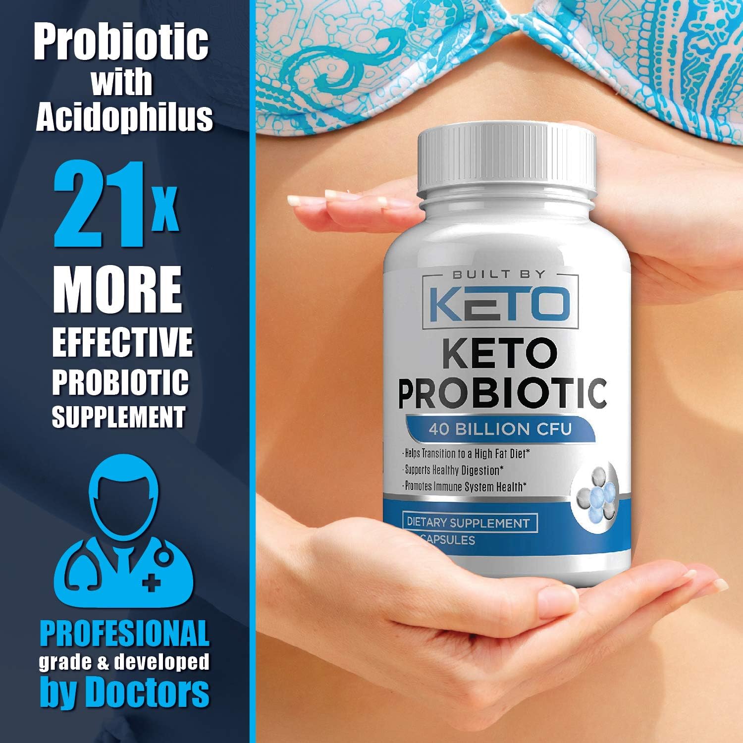 Keto Probiotics with Prebiotic - Supports Digestive Health - 60 Capsules for Men & Women on Ketogenic Diet