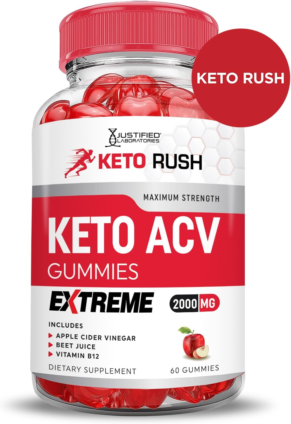 Keto Rush Keto ACV Gummies Extreme with Pomegranate Beet Juice Powder - 2000MG, B12, Vegan, Non GMO - 60 Gummies