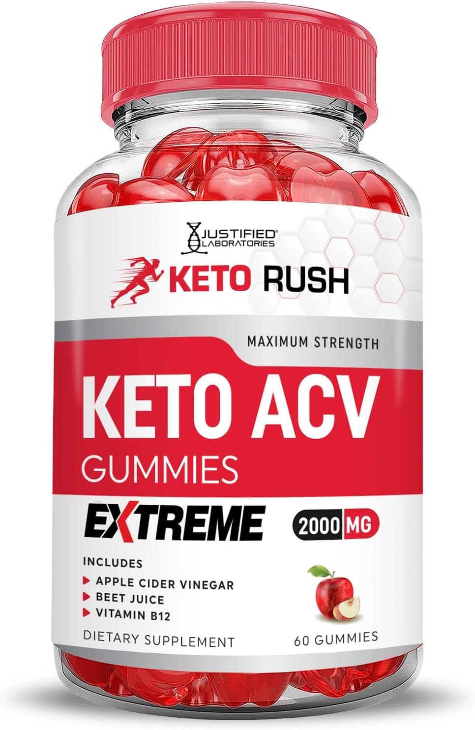 Keto Rush Keto ACV Gummies Extreme with Pomegranate Beet Juice Powder - 2000MG, B12, Vegan, Non GMO - 60 Gummies