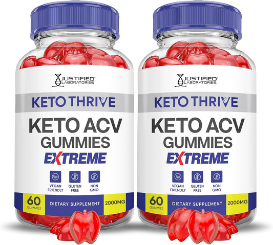 Keto Thrive Keto ACV Gummies (2 Pack) 2000MG Apple Cider Vinegar with Pomegranate Beet Juice - Vegan Non GMO 120 Gummys