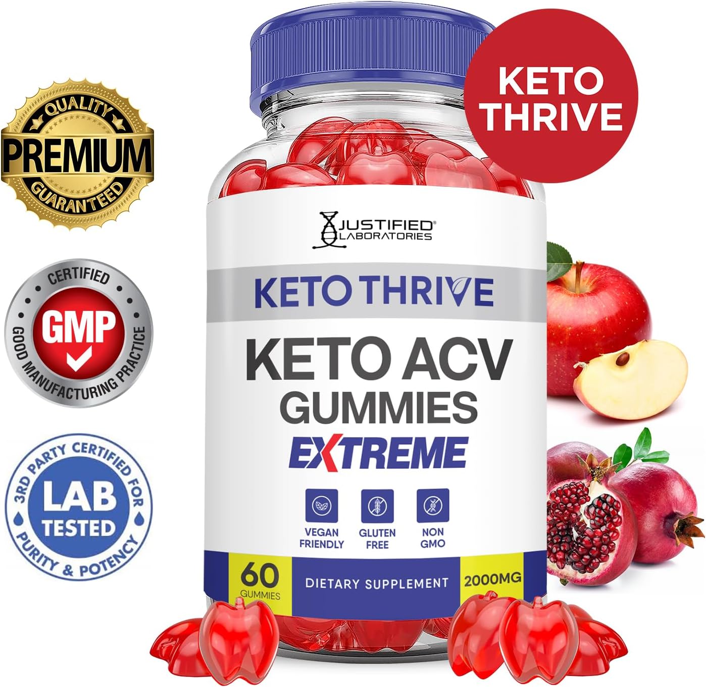 Keto Thrive Keto ACV Gummies (2 Pack) 2000MG Apple Cider Vinegar with Pomegranate Beet Juice - Vegan Non GMO 120 Gummys