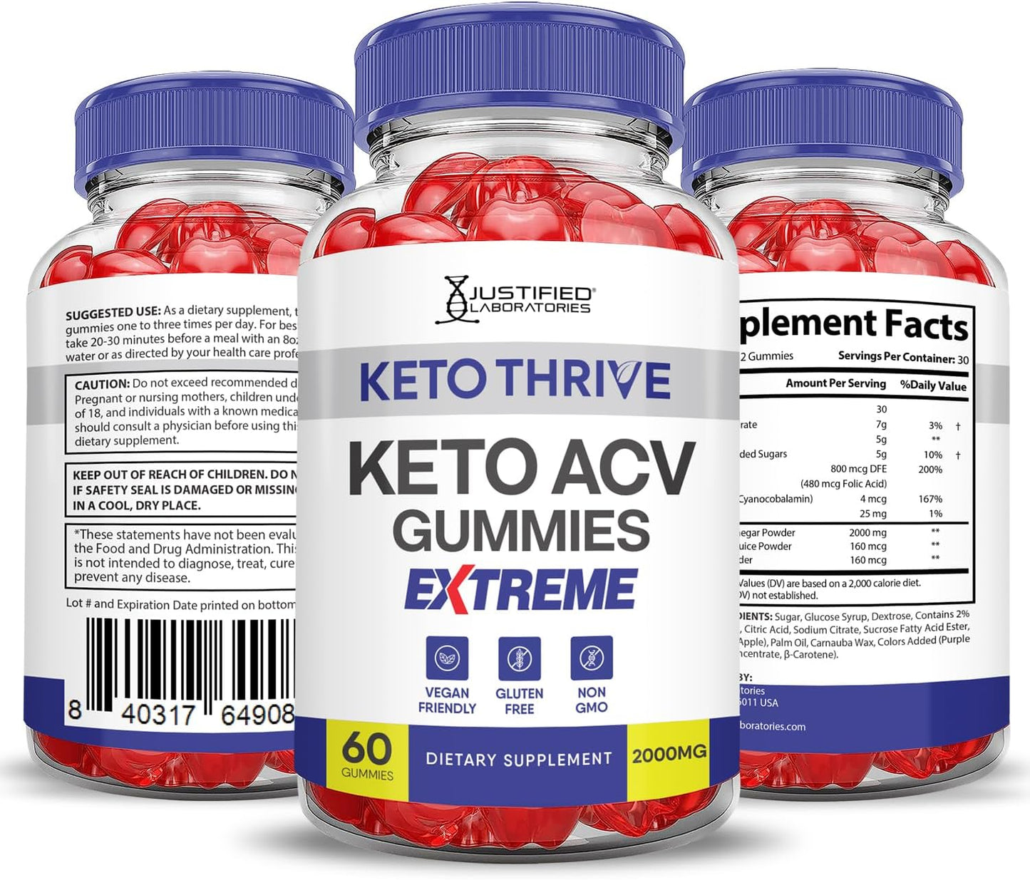 Keto Thrive Keto ACV Gummies (2 Pack) 2000MG Apple Cider Vinegar with Pomegranate Beet Juice - Vegan Non GMO 120 Gummys