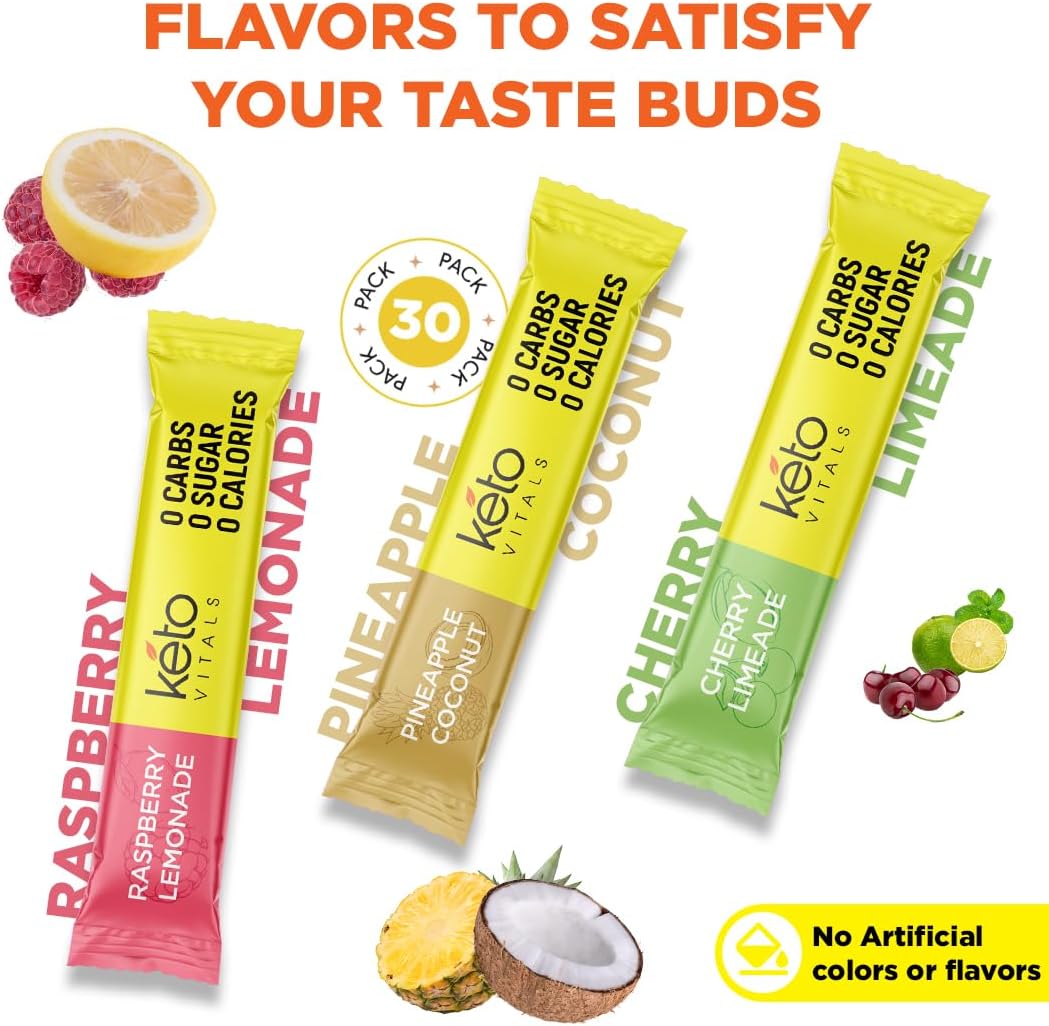 Keto Vitals Electrolyte Powder Bundle - Tropical & Original Flavors | 2 Pack Assorted Variety | Sugar Free, Zero Calorie, Zero Carb | Convenient Travel Stick Packs | Ketogenic Friendly