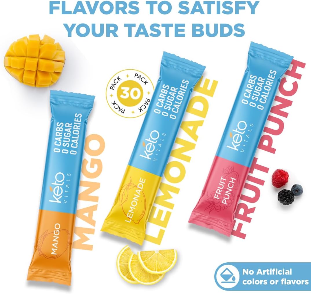 Keto Vitals Electrolyte Powder Bundle - Tropical & Original Flavors | 2 Pack Assorted Variety | Sugar Free, Zero Calorie, Zero Carb | Convenient Travel Stick Packs | Ketogenic Friendly