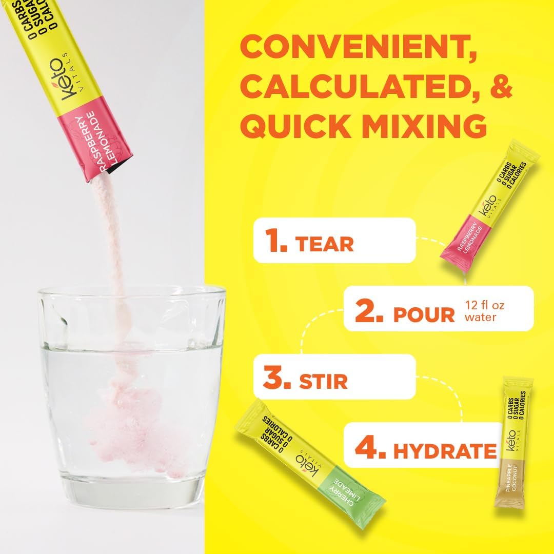 Keto Vitals Electrolyte Powder Bundle - Tropical & Original Flavors | 2 Pack Assorted Variety | Sugar Free, Zero Calorie, Zero Carb | Convenient Travel Stick Packs | Ketogenic Friendly