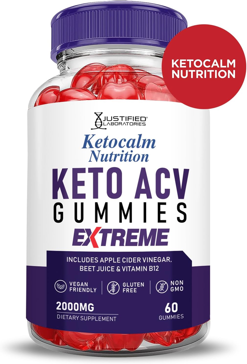 Ketocalm Nutrition Keto Gummies with Apple Cider Vinegar - 2000MG Extreme Formula with Pomegranate Beet Juice Powder - 60 Vegan Gummies