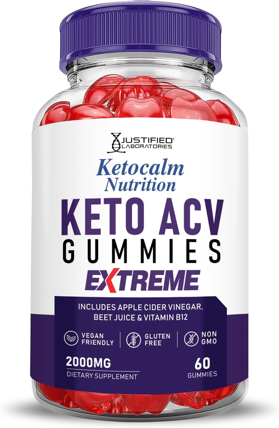 Ketocalm Nutrition Keto Gummies with Apple Cider Vinegar - 2000MG Extreme Formula with Pomegranate Beet Juice Powder - 60 Vegan Gummies