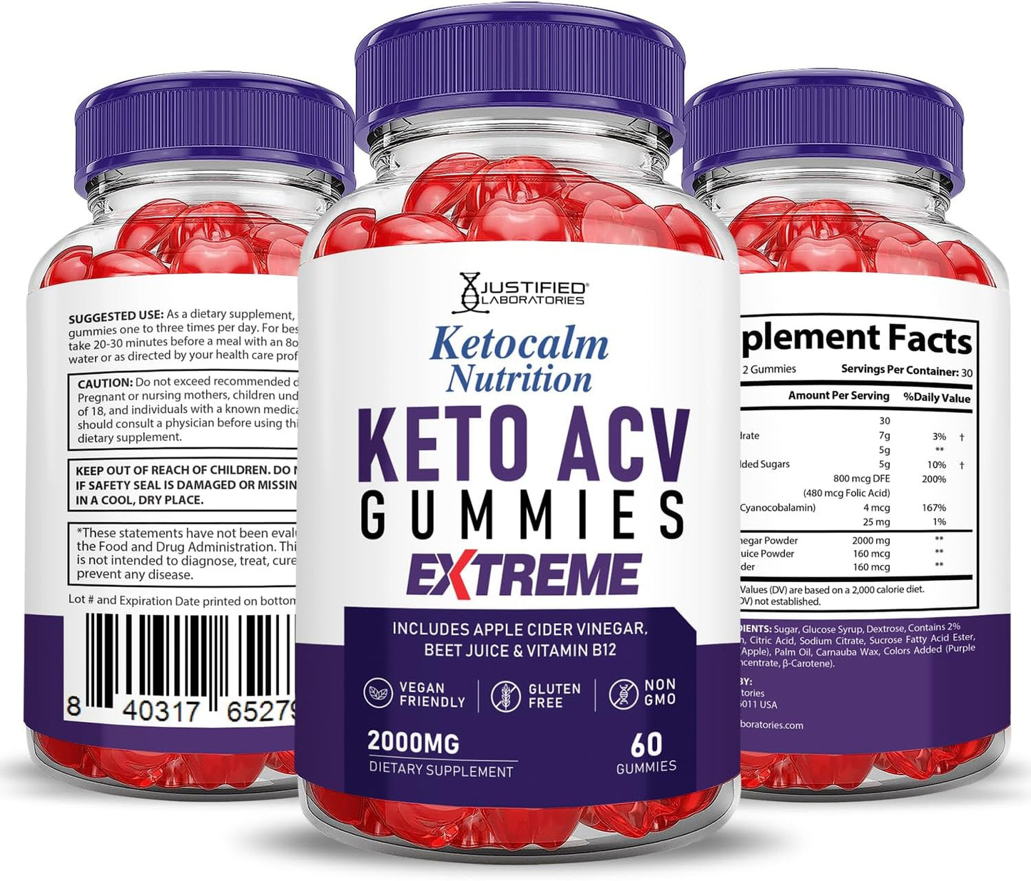 Ketocalm Nutrition Keto Gummies with Apple Cider Vinegar - 2000MG Extreme Formula with Pomegranate Beet Juice Powder - 60 Vegan Gummies