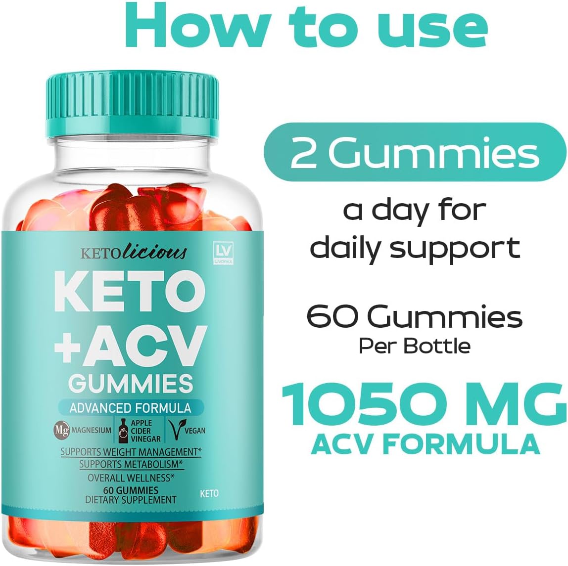 Ketolicious Keto ACV Gummies - Advanced Formula, 60 Gummies, 1 Month Supply