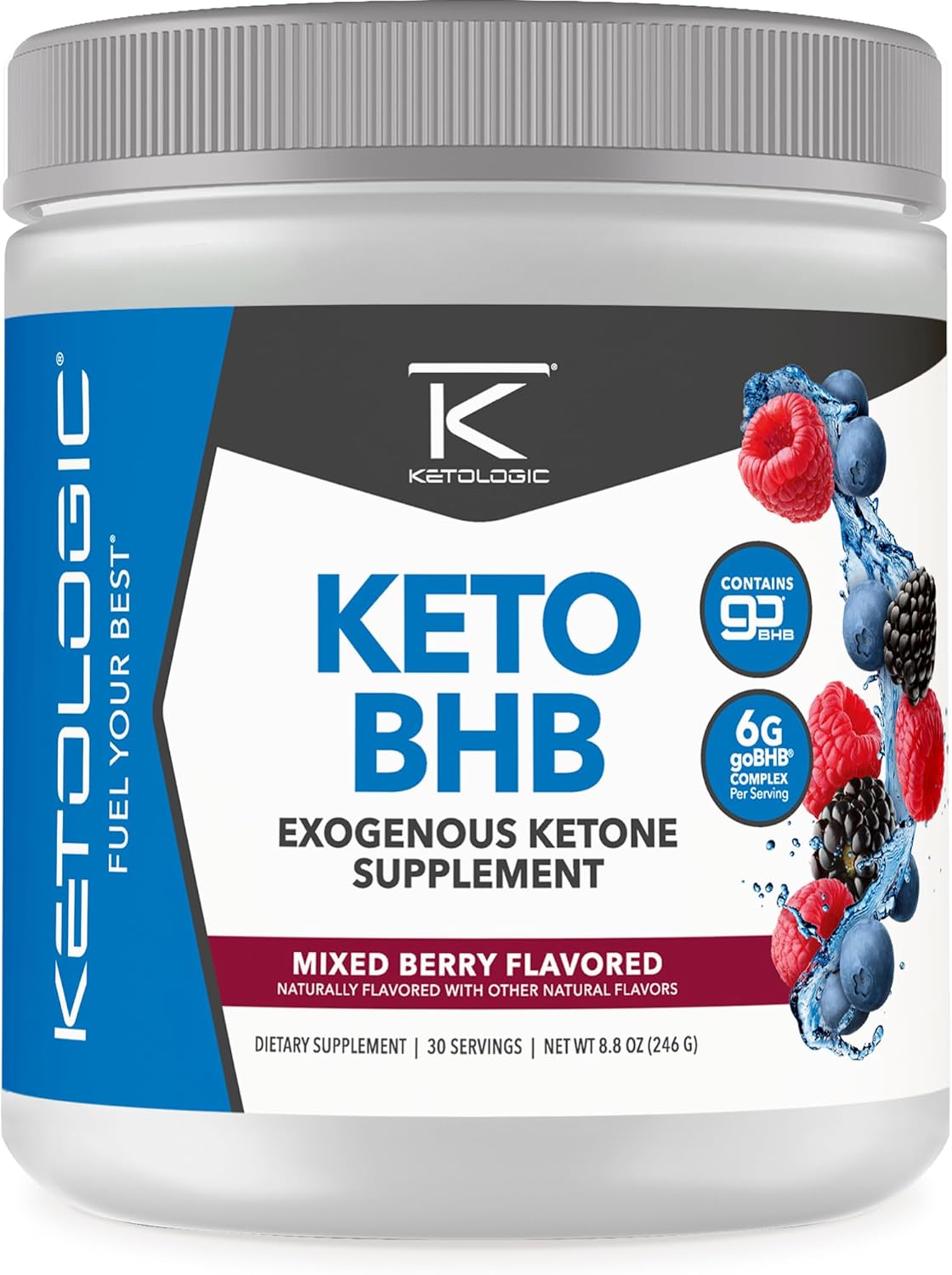 Ketologic Keto BHB Exogenous Ketone Supplement - Mixed Berry Flavor, 30 Servings, with goBHB & Beta-Hydroxybutyrate Salts