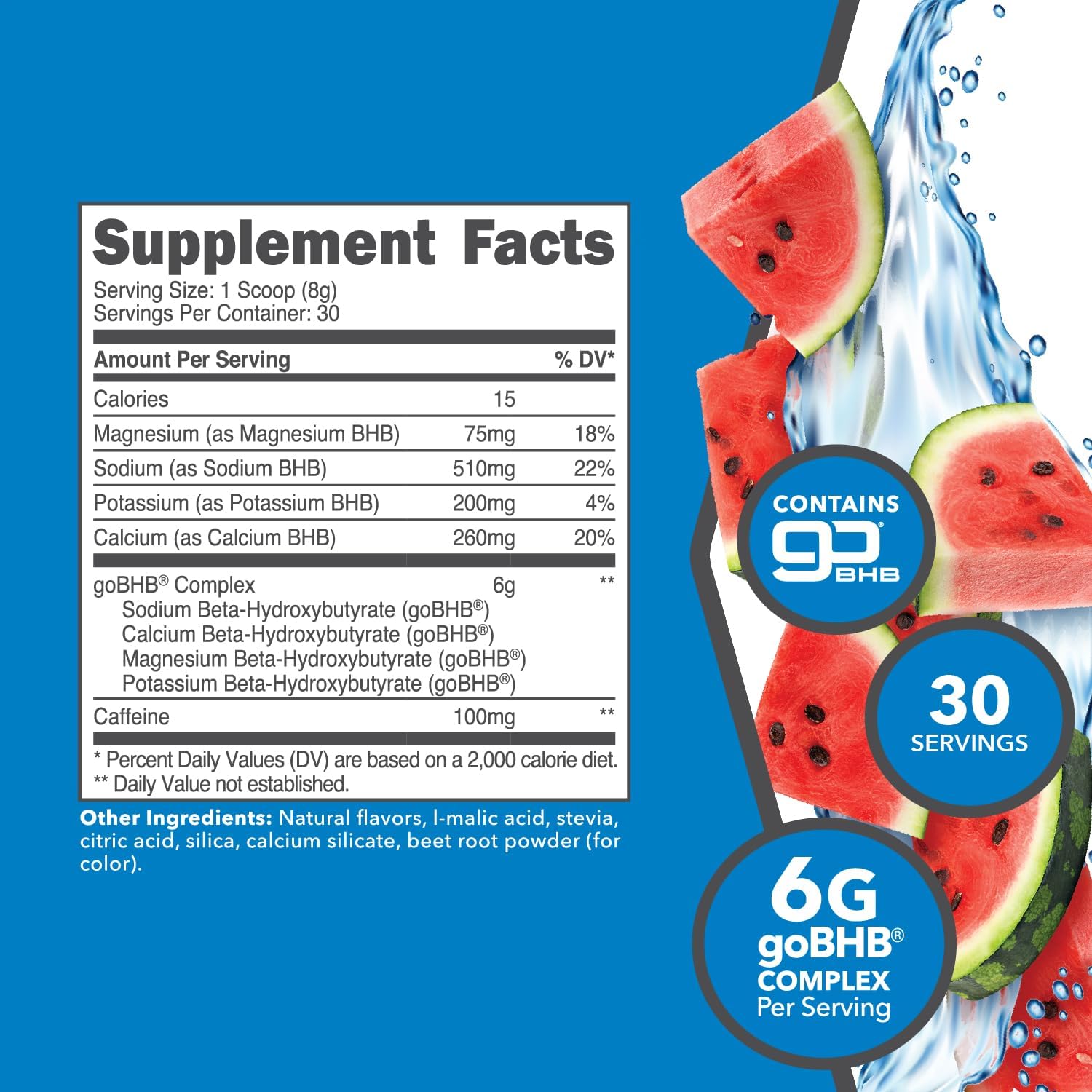 Ketologic KetoEnergy BHB Watermelon Supplement - 30 Servings, Exogenous Ketones + Caffeine for Energy Boost