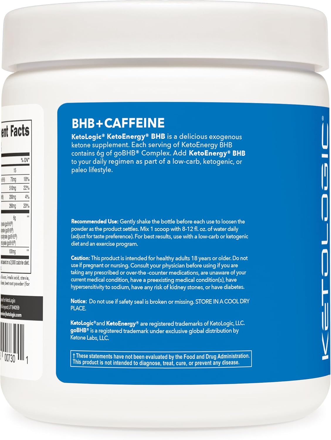 Ketologic KetoEnergy BHB Watermelon Supplement - 30 Servings, Exogenous Ketones + Caffeine for Energy Boost